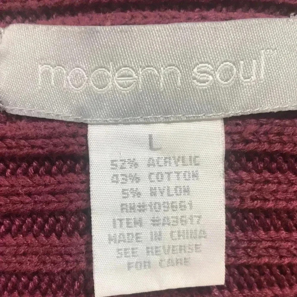 Modern Soul Lagenlook Burgundy Button Front Cotton Blend Cardigan Sweater-Size L - Picture 11 of 13